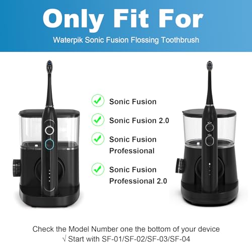 Replacement Brush Heads for WaterPik Sonic-Fusion 2.0 Flossing Toothbrush (SF-03/SF-04) and Sonic-Fusion Flossing Toothbrush (SF-01/SF-02),4 Count Black with Covers