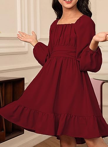blibean Girl Long Sleeve Tie Back Dress Tweens Holiday Boho Off Shoulder Dresses Teens Cute Wedding Guest Big Kids Junior Outfits Cocktail Clothes Size 8-9 Years Old Yellow