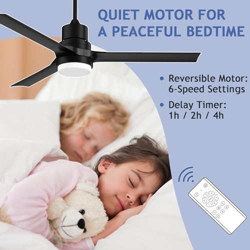 ghicc Ceiling Fans with Lights and Remote, Black Outdoor Ceiling Fan with Remote, 52 inch Modern Fan with Reversible DC Motor for Patio Bedroom