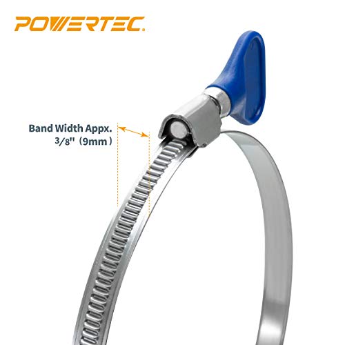 POWERTEC 70223 2-1/2 Inch Right Hand Keyed Bridge Hose Clamp, Thumb Screw Key Adjustable Stainless Steel Hose Clamps for Dust Collection, Dust Collector and Dryer Vent Hose, 5 pack