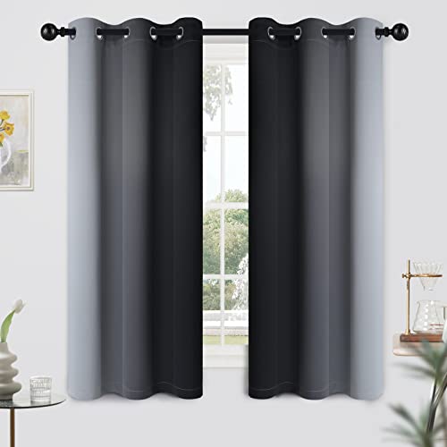 Yakamok Room Darkening Ombre Curtains 84 Inch Length, Black and Greyish White Thermal Insulated Gradient Color Curtains,Light Blocking Grommet Window Drapes for Bedroom,62 Inch Width,2 Panels