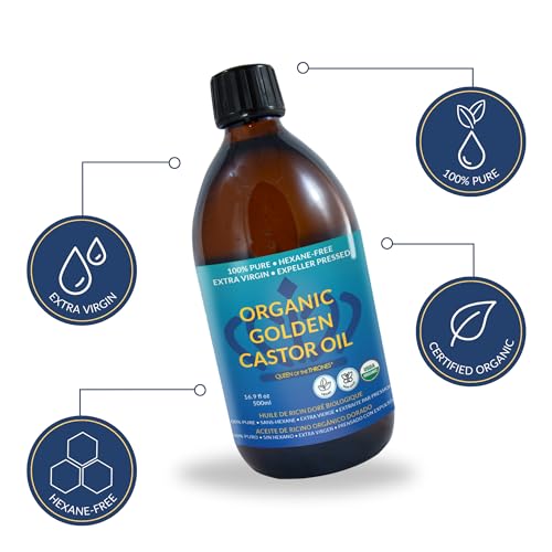 QUEEN OF THE THRONES Organic Golden Castor Oil - 500mL (16.9oz) | 100% Pure & Expeller-Pressed for Hair, Skin & Digestion | Hexane Free | USDA Certified
