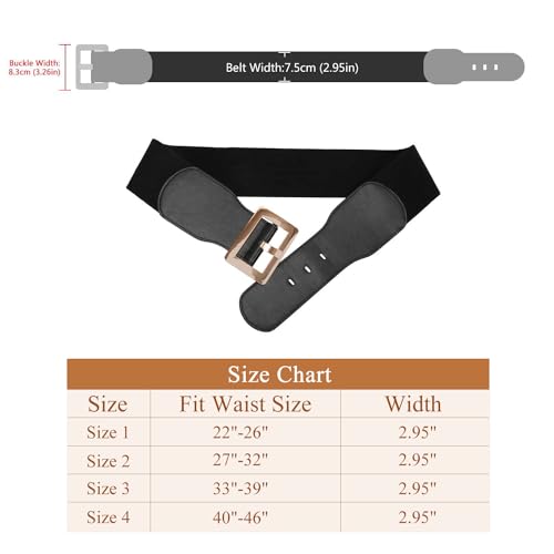 SUOSDEY Wide Elastic Belt for Women, Stretch Cinch Waist Belt for Ladies Dresses with Metal Buckle,black belt with gold buckle