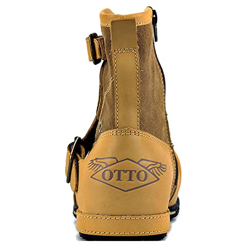 OSSTONE Moto Boots for Men Fashion Zipper-up Leather Chukka Boots Casual Shoes 5008-1-F-13 Beige