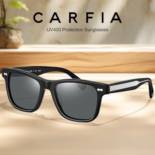 CARFIA Cool Acetate Polarized Sunglasses for Men Trendy Retro Sun Glasses CA2301 Transparent
