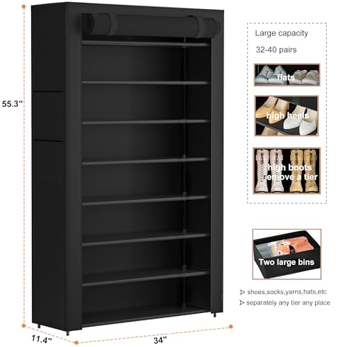 OYREL Tall Shoe Rack Dustproof Cabinet Large Capacity 8 Tier Shoe Organizer,32-40 Pairs of Shoes
