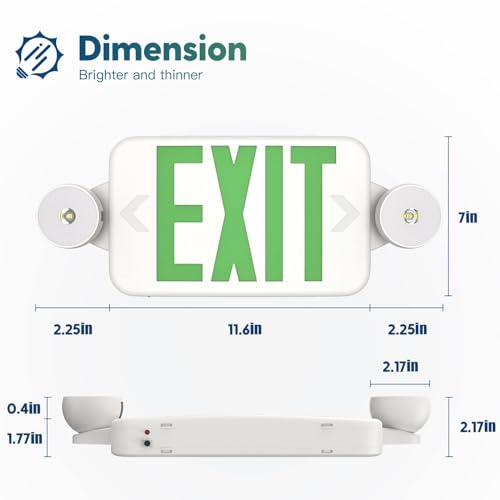 FREELICHT 6 Pack Green Exit Sign with Emergency Lights, Two LED Adjustable Head Emergency Light with Battery, Exit Sign for Business