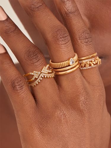 GNIRTSI Gold Bow Knot Ring for Women 14K Gold Plated Minimalist Stack Thin Band Finger Jewelry Size 9