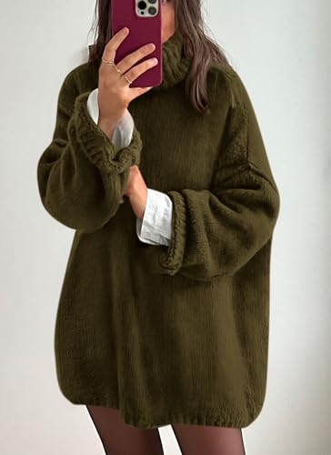 PRETTYGARDEN Women's Knit Oversized Sweater Fall Fashion Casual Long Sleeve Turtleneck Chunky Pullover Tops Winter Clothing (Wine Red,Medium)