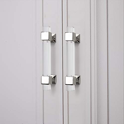 Mengico 6 Pack Cabinet Pulls 3 Inch Hole Centers Kitchen Cabinet Handles Polished Chrome Modern Drawer Pulls Acrylic Cabinet Hardware for Bathroom and Bedroom