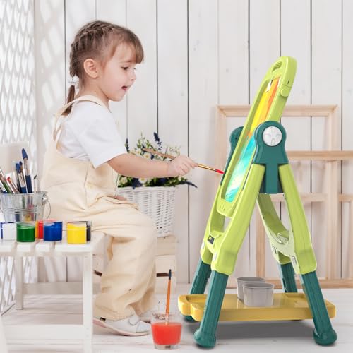 Ylovetoys Easel for Kids, Toddler Art Easel Adjustable Standing, Magnetic Double Sided Easel with Painting Accessories Gift for Boys and Girls (Green)