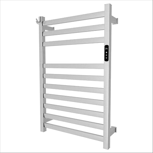 Brandon Basics Wall Mounted Electric Towel Warmer with Built-in Smart Wi-Fi Timer and Hardwired and Plug in Options (Brushed)