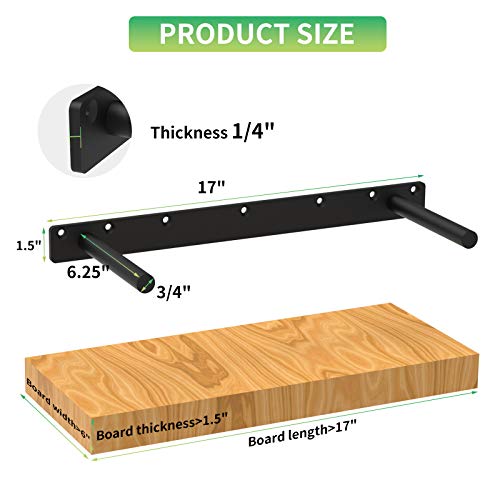 18 Inch Heavy Duty Blind Wall Mount Floating Shelf Bracket - Hidden Shelf Bracket with 150 LB Weight Capacity -3/4 Inch Solid Steel Support Rods