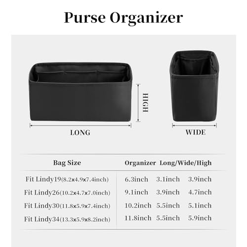 KINGS IN BAG Mini Lindy Bag Insert, Organizer Compatible with Hermes Lindy Bag, Luxury Bags Storage with Satin, Lightweight and Soft Touch (Black, Lindy19)