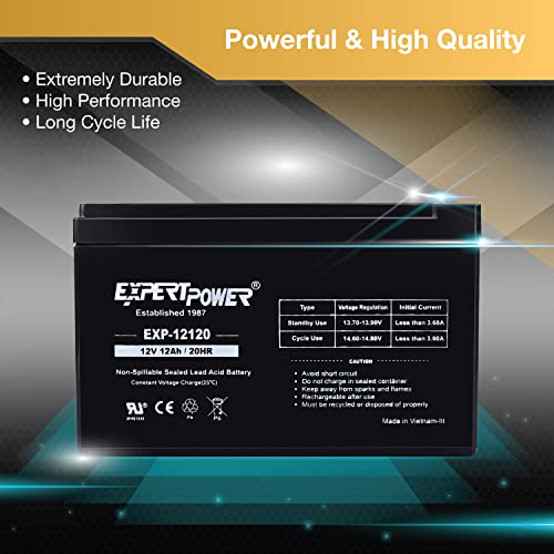 2 Pack ExpertPower 12 Volt 12 Ah Rechargeable Battery || EXP12120,Black