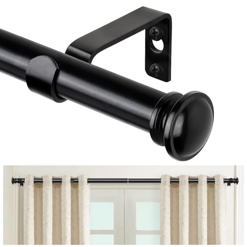 TONIAL Black Curtain Rods for Windows 28 to 48 Inches, Telescoping Splicing 3/4 Curtain Rod 32 to 43 Inch(2.6 to 3.6 ft), Decorative Single Drapery Rod with Small Finial