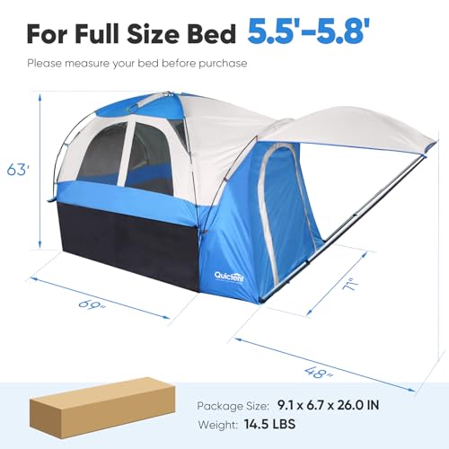 Quictent Pickup Truck Tent for Full Size Short Bed (5.5'-5.8'), Waterproof PU2000mm 2-Person Sleeping Capacity Truck Bed Tent with Removable Awning, Rainfly & Storage Bag Included