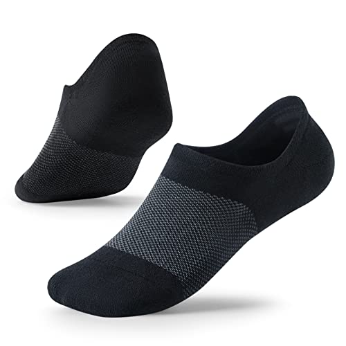 Hicomlor No-Show-Socks with Cushioned&Non-Slip Heel Grip for Men, Athletic Running socks with Mesh 5 Pairs (Black)
