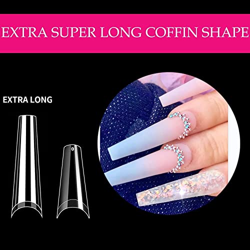 UNA GELLA 504PCS Stiletto Nails Tips Half Cover XXL Long Almond Nail Tips Soft Gel Nail Tips 12 Sizes Traceless Clear False Fake Nails for Nails Extensions DIY Salon