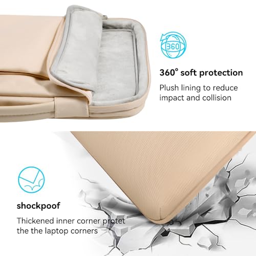 LANDICI 360°Laptop Sleeve Case 13 13.6 Inch Compatible with MacBook Air 13 M1/M2/M3/M4 2020-2025, MacBook Pro 13/14, IPad Air/Pro 13, Waterproof Computer Bag Cover with Handle, Apricot