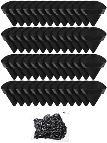 Suclain 48 Pcs Velour Triangle Powder Puff Soft Velour Makeup Puff for Face Powder Makeup Triangle Sponges for Wet and Dry Cosmetic Foundation Loose Mineral Body Makeup Tool(Black)