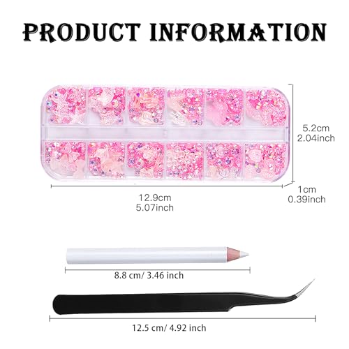 2 Boxes Variety Assorted White Nail Rhinestones Charms Acrylic White Heart Bow Animal Fruit Shapes 3D Cute Nail Charms for Manicure DIY Crafts Accessories