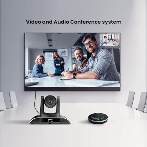 TONGVEO All-in-One Conference Room Video Camera System Bundle HD 1080P 60fps 3X Optical Zoom USB3.0 HDMI PTZ Camera and Bluetooth Conference Speakerphone with Microphones