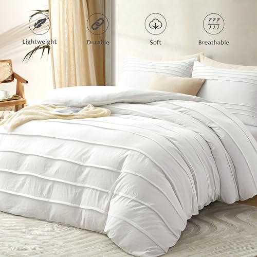 Oli Anderson Misty Rose Duvet Cover Queen Size - Pleated Queen Duvet Cover, 3PCS Soft and Breathable Textured Bedding Set with Zipper Closure(Misty Rose,90"x90")