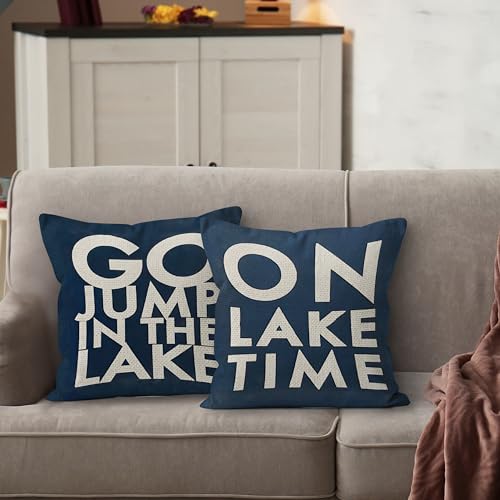 lake house decor lake pillows Case 18 x 18 Inch Set of 4, Lake Paddle Decor, Lake House Rules Decor, Lake House Decor, Lake House Room Decor Pillows Cover for Sofa Couch Bed (Whiter)