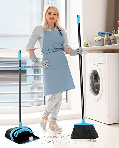 Broom and Dustpan Set,Broom and Dustpan Set for Home,52’’ Long Handle Broom with Dustpan Combo Set,Standing Broom and Dust Pan Set Heavy Duty,Dust Pan and Broom Combo for Kitchen Office Lobby Floor