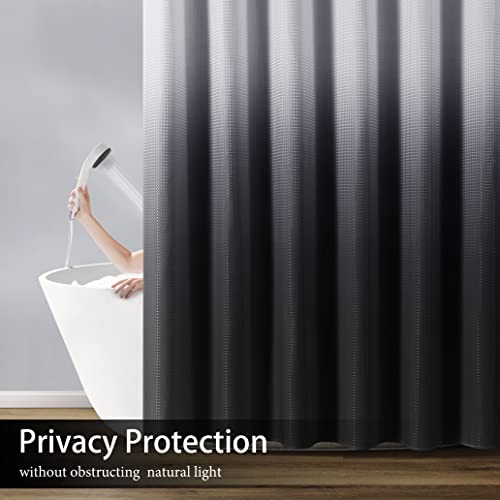 78 Inch Long Shower Curtains for Bathroom Black Polyester Ombre Waffle Fabric Long Shower Curtain 78 Length Water Repellent Shower Curtain with 12 Hooks,Machine Washable Black