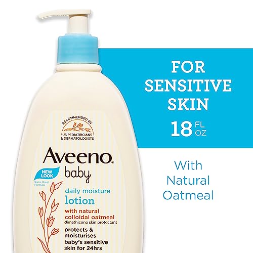 Aveeno Baby Daily Moisture Moisturizing Lotion for Delicate Skin with Natural Colloidal Oatmeal & Dimethicone, Hypoallergenic, Fragrance-, Phthalate- & Paraben-Free, 18 fl. oz (Package may vary) (Pack of 1)