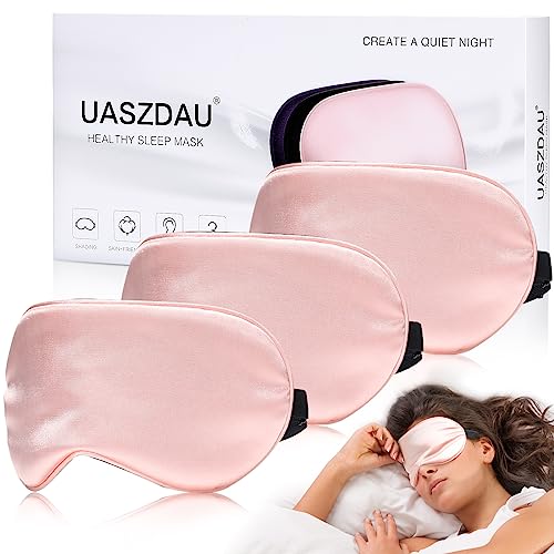 Sleep Mask Silk Eye Mask for Sleeping, Super Soft Blackout Eye Mask for Women Men, Side Sleeper Eye Covers for Sleeping with Adjustable Straps, Travel Eye Mask, 3 Pack