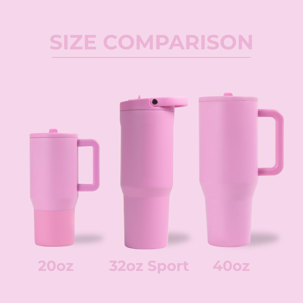 HydroJug Sport - Stainless Steel Tumbler with Straw, Vacuum Insulated, 32oz Leakproof Water Bottle, Ergonomic Design, Reusable, Dishwasher Safe, Rubber Base, Durable for Gym or Outdoors, Bubblegum
