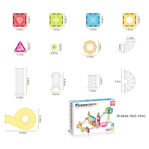 PicassoTiles Magnet Tiles Building Block Travel Size Magnetic Marble Run Construction Toy Set Mini Diamond Marble Racetrack Building Blocks Playset Education STEM Learning Kit Boy Girl 3+ PTMG45