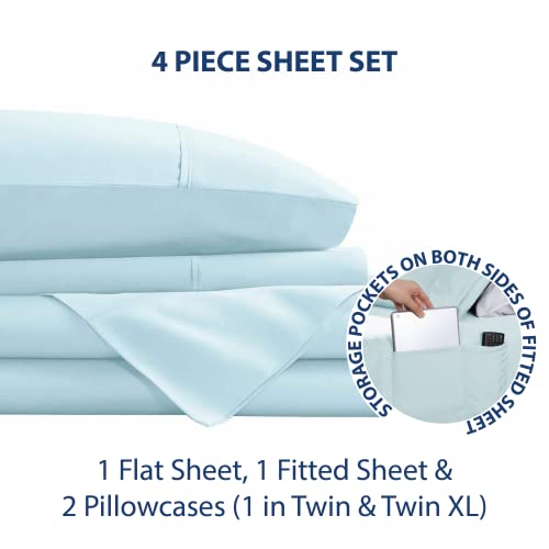 Swift Home Smart Sheets, Ultra Soft Brushed Microfiber 4-Piece Sheet Set, Fitted Bed Sheet with Side Storage Pockets – Navy, Full