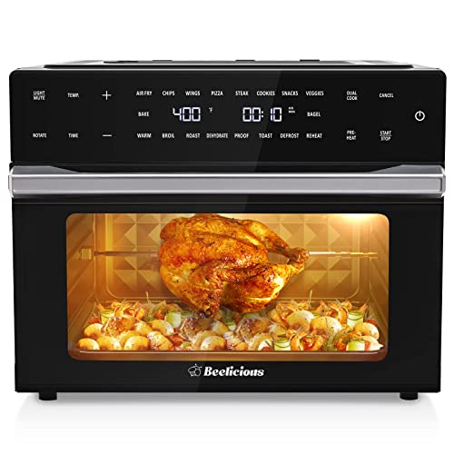 32QT Extra Large Air Fryer, 19-In-1 Air Fryer Toaster Oven Combo with Rotisserie and Dehydrator, Digital Convection Oven Countertop Airfryer Fit 13" Pizza, 6 Accessories, 1800w (Black)