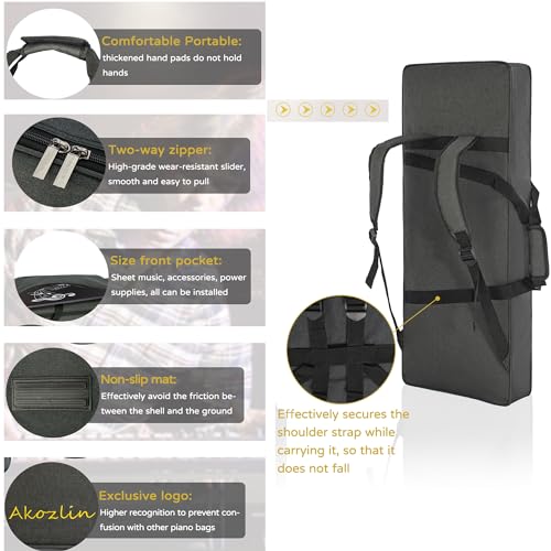 AKOZLIN 49-Key Keyboard Gig Bag 34"×13"×4" Portable Electric Piano Case Foldable Bag For 49-Note Keyboard