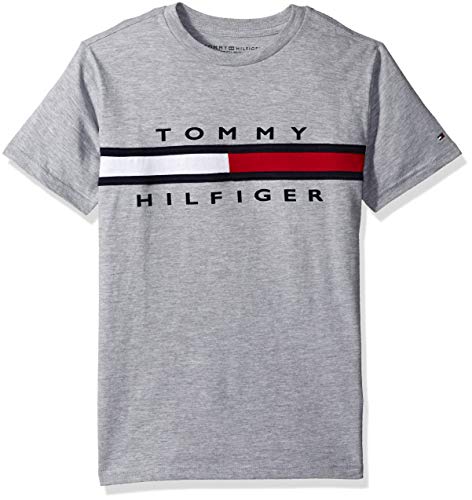 Tommy Hilfiger Boys' Short Sleeve Flag Crew Neck T-Shirt, Legacy Grey Heather, 6