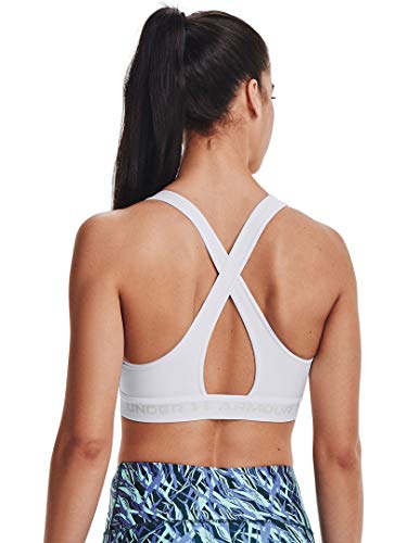 Under Armour Womens Crossback Mid Impact Sports Bra , White (100)/Halo Gray , Medium