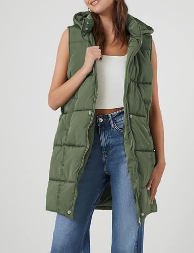 Fiona Jolin Long Puffer Vest Women Hooded Warm Padded Winter Coats Sleeveless Puffy Jackets Outerwear Vests (Apricot-XS)