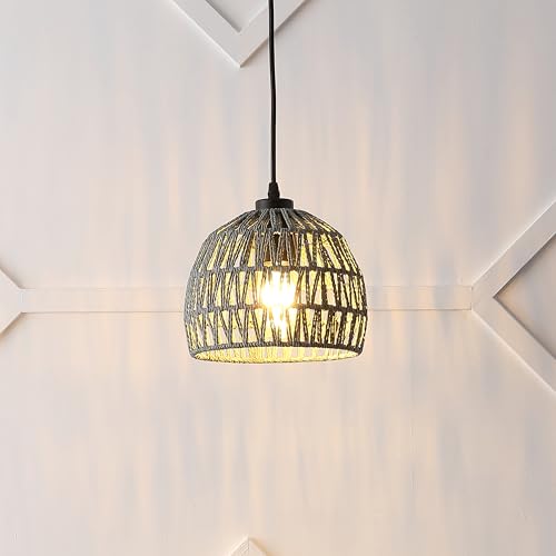 JONATHAN Y JYL6512D Campana 8.25" 1-Light Bohemian Modern Woven Rope/Iron LED Pendant Farmhouse, Coastal, Transitional, Kitchen, Living Room, Hallway, Bedroom, Dining Room, Gray