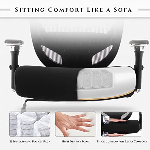 COLAMY Big and Tall Office Chair 500lbs, Heavy Duty Ergonomic Mesh Chair, Computer Executive Desk Chair with Wide Thick Seat, 4D Armrests, Adjustable Lumbar Support and Tilt-Black