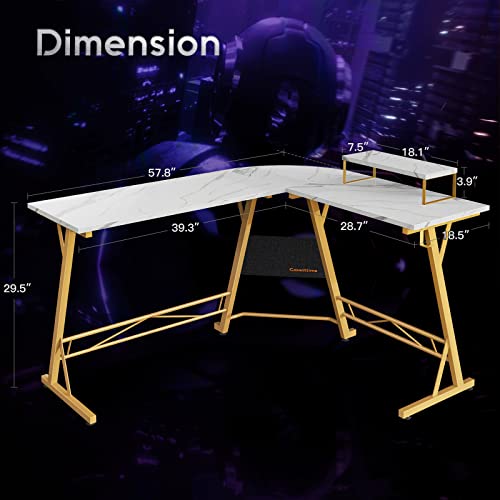 Casaottima Gaming Desk L Shaped Computer Desk, Corner Desk for Home Office with Monitor Stand 58", Laminated Marble