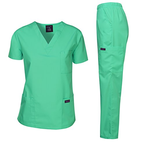 Dagacci Medical Uniform Womens and Mens Scrubs Set Medical Scrubs Shirt Top and Pant, Pewter Gray, Small, Short Sleeve