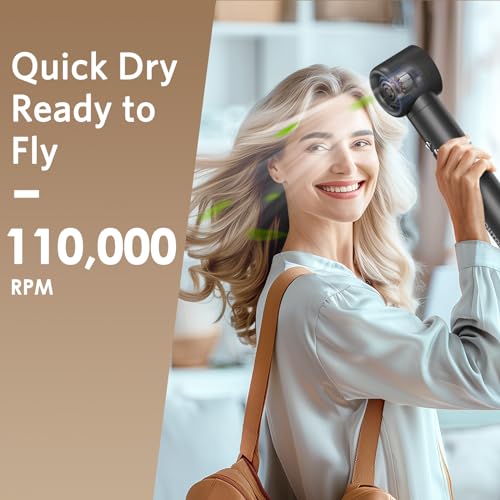 Jolitoi 6 in 1 Hair Dryer Brush, 110,000 RPM High-Speed Negative Ionic Blow Dryer Brush with Automatic Curling Iron for Drying Volumizing Straightening, Detachable Multi-Styler for All Hair Types