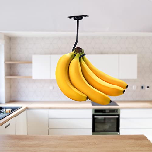 EGMEHOAD 2 Pack Banana Holder Hook Under Cabinet to Keep Bananas Fresh, Banana Hanger Under Cabinet Black 2 Pcs, Banana Hook Under Cabinet Metal