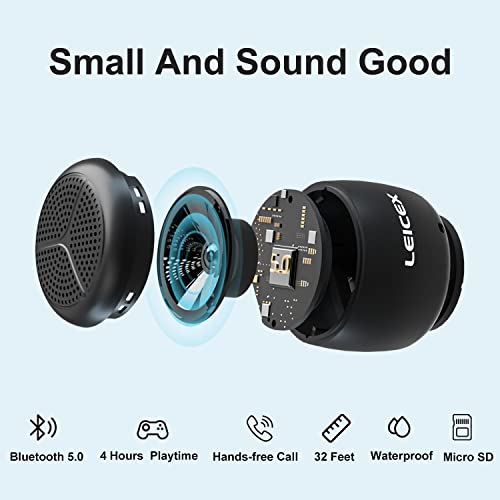 LEICEX Mini Bluetooth Speaker, Small Tiny Speaker with IPX7 Waterproof Portable Speakers for Shower,Travel,Room, Car