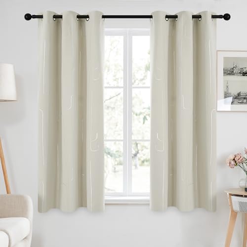 Deconovo Room Darkening Curtains, Window Drapes with Line Foil Print for Loft, Grommet Home Decor Panels, Beige, 42W x 45L Inch, 2 Panels