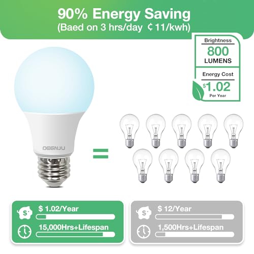 DEGNJU LED Light Bulbs Soft White 2700K, 60 Watt Equivalent LED Bulbs, A19 Standard Bulbs, 800 LM, 15000 Hours, E26 Base, Non-Dimmable, 8.5W White LED Bulbs for Bedroom Living Room, 12 Pack